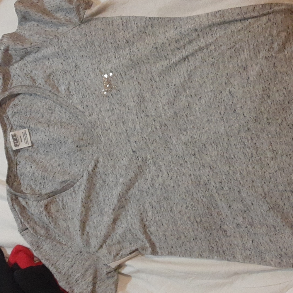 PINK Vneck Shirt, Medium, Gray/blue flecks